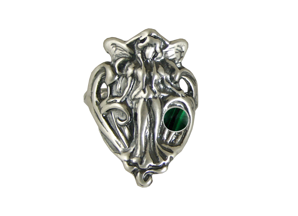 Sterling Silver Queen Mab Fairy Ring With Malachite Size 8